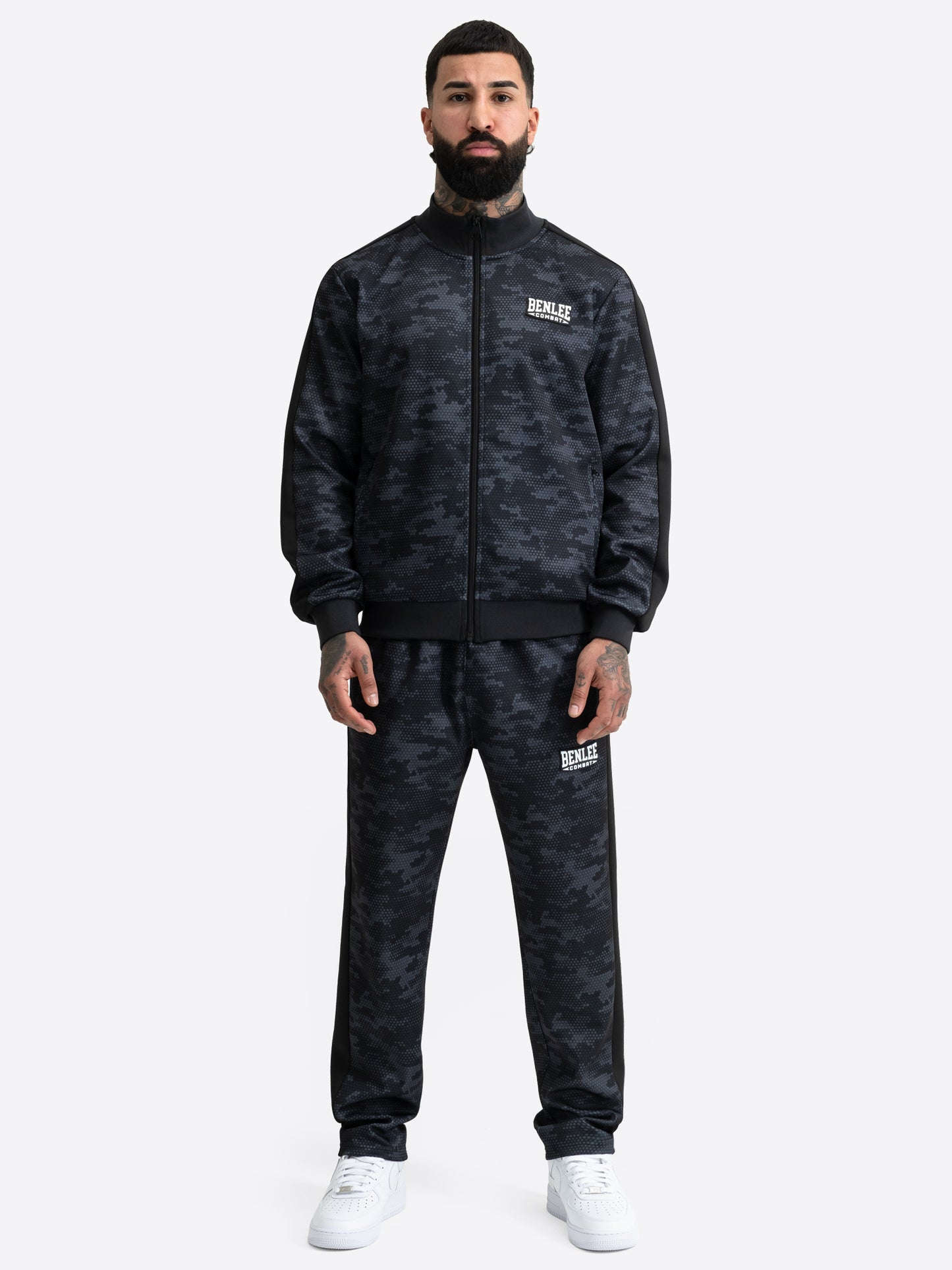 Benlee Jogginganzug Herren Schwarz: Trainingsanzug mit Camouflage-Muster.