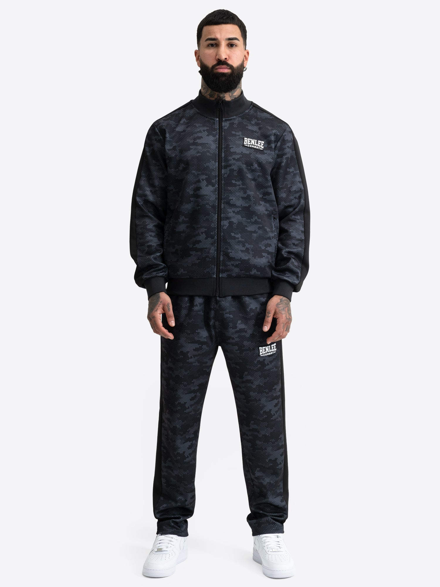 Benlee Jogginganzug Herren Schwarz: Trainingsanzug mit Camouflage-Muster.