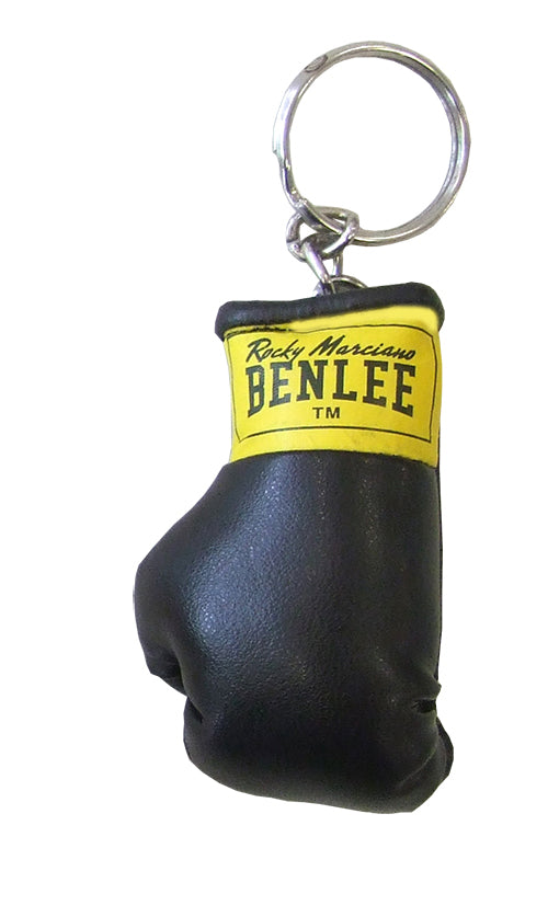 Schwarzer BENLEE Mini-Boxhandschuh Schlüsselanhänger mit Rocky Marciano Logo.
