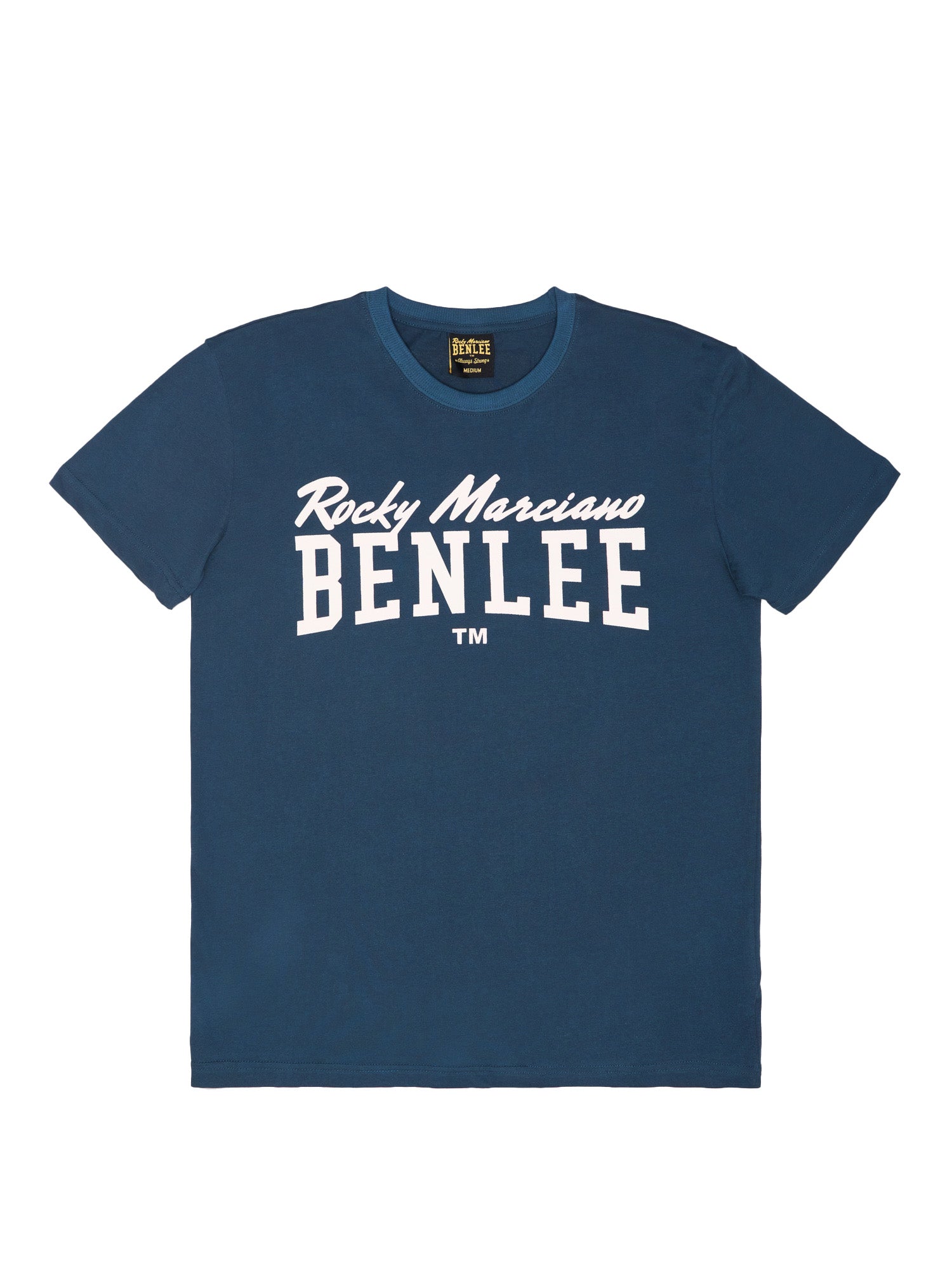 BENLEE Herren T-Shirt in Blau mit weissem Rocky Marciano Logo-Print, Regular Fit.