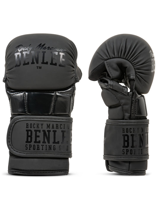 BENLEE MMA-Handschuhe Sparry aus schwarzem Kunstleder mit Daumenschutz und breitem Klettverschluss für stabilen Halt.