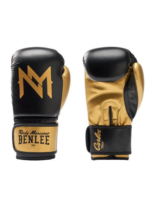 BENLEE Carlos Boxhandschuhe Nina Meinke Edition in Schwarz-Gold mit grossem M-Logo.
