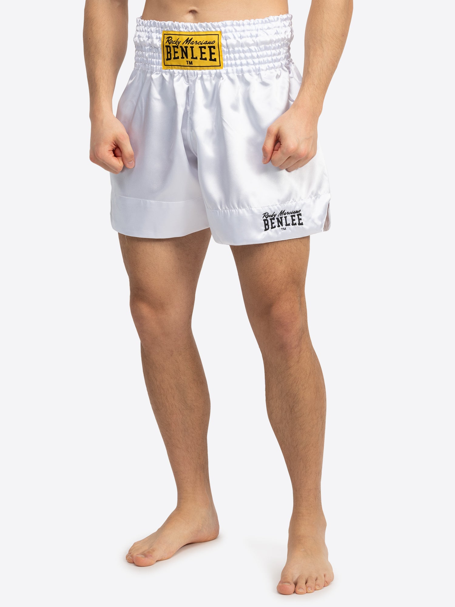 BENLEE Thaibox Shorts Weiss mit elastischem Bund und Logo