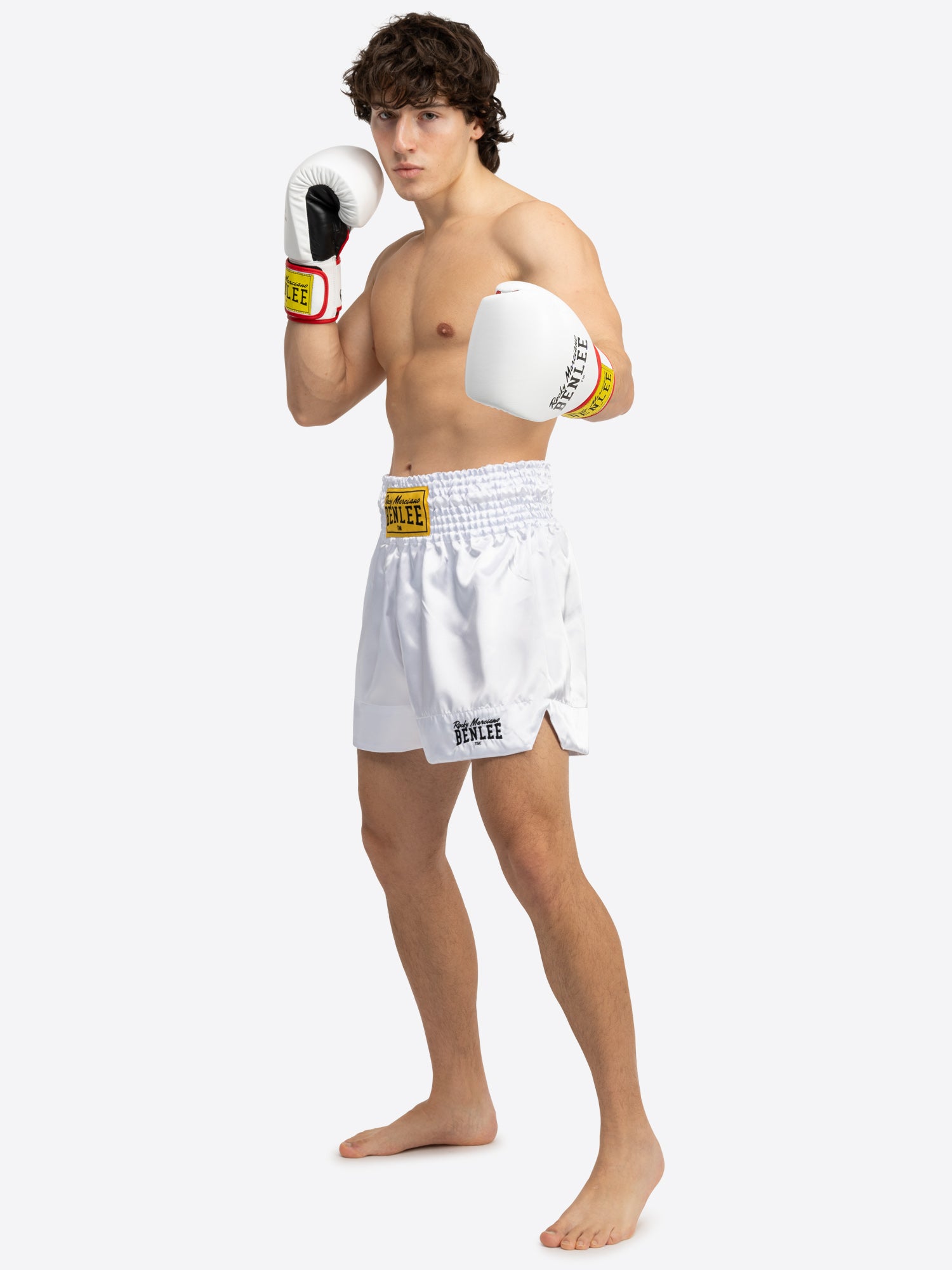 BENLEE Thaibox Shorts Weiss mit elastischem Bund und Logo