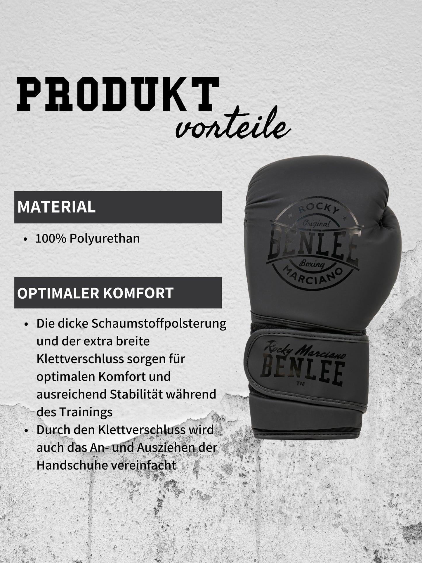 BENLEE NERO Boxhandschuhe aus mattem Kunstleder mit dicker Polsterung und breitem Klettverschluss.