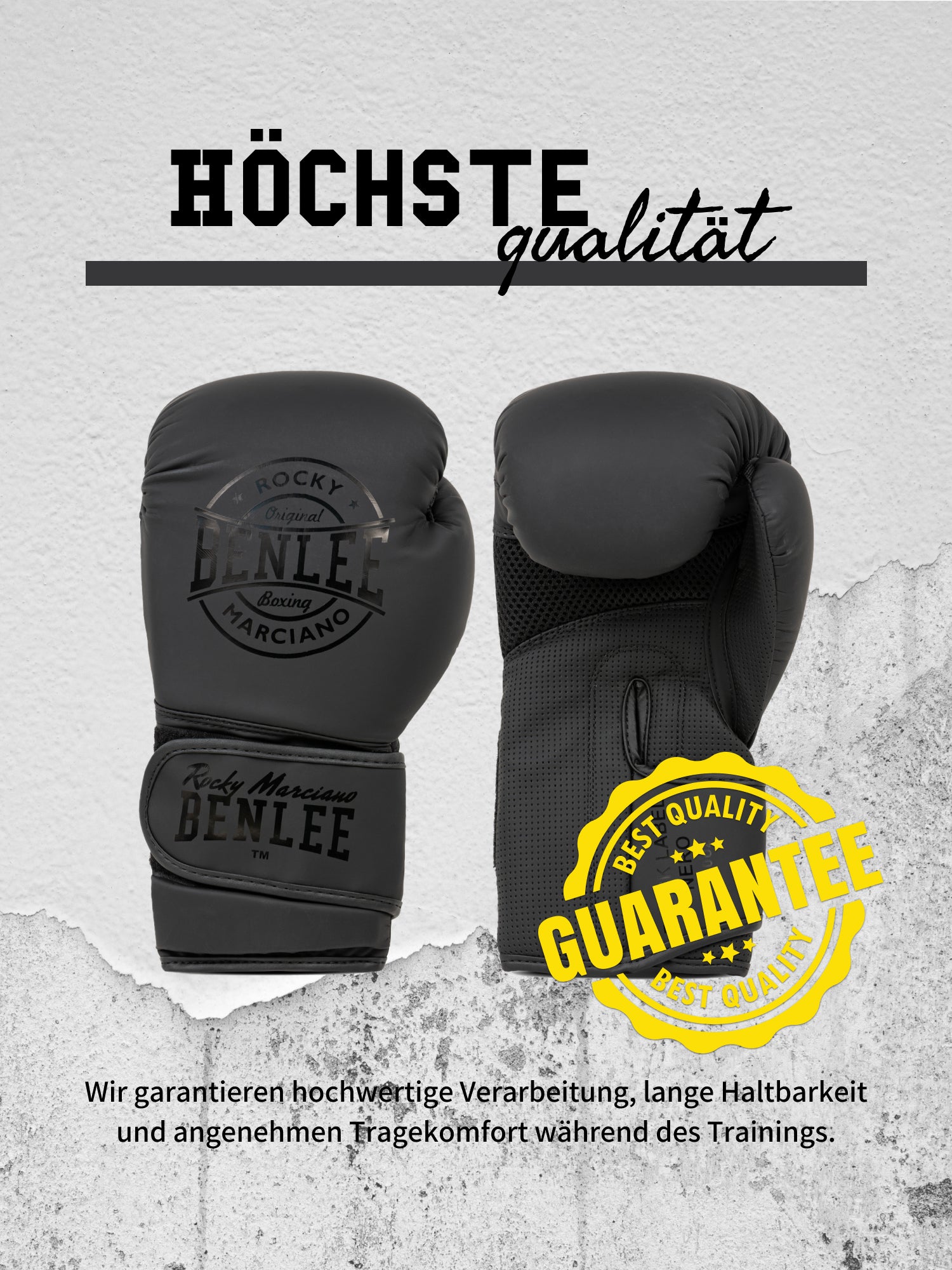 BENLEE NERO Boxhandschuhe aus mattem Kunstleder mit dicker Polsterung und breitem Klettverschluss.