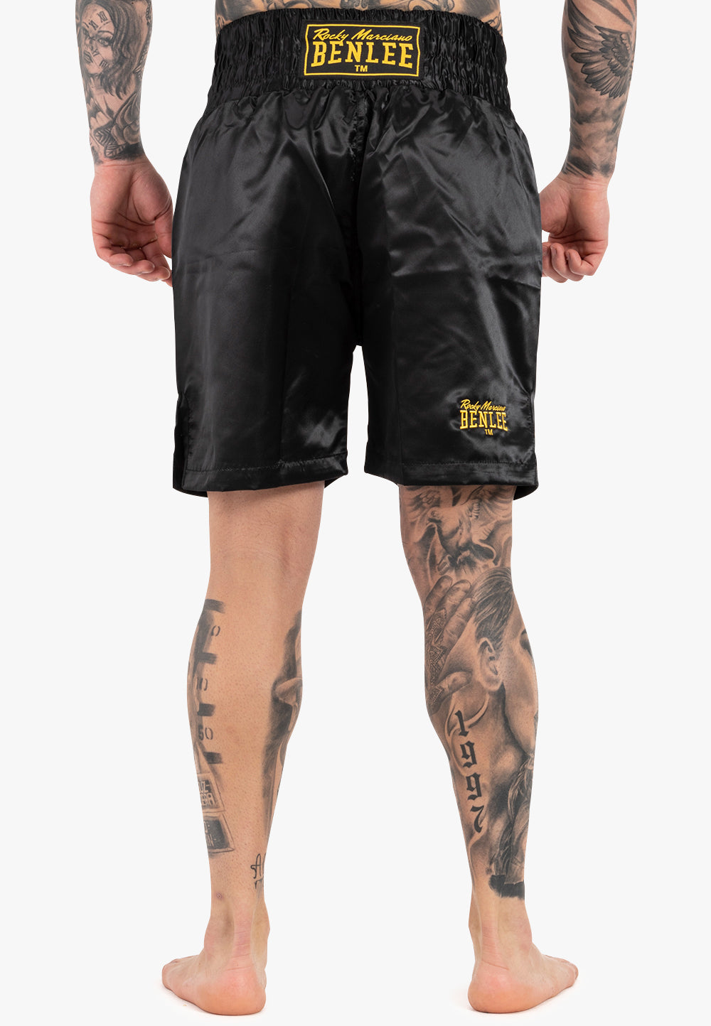 BENLEE Boxhose aus Satin-Polyester mit breitem Bund, Seitenschlitzen und Logo-Details