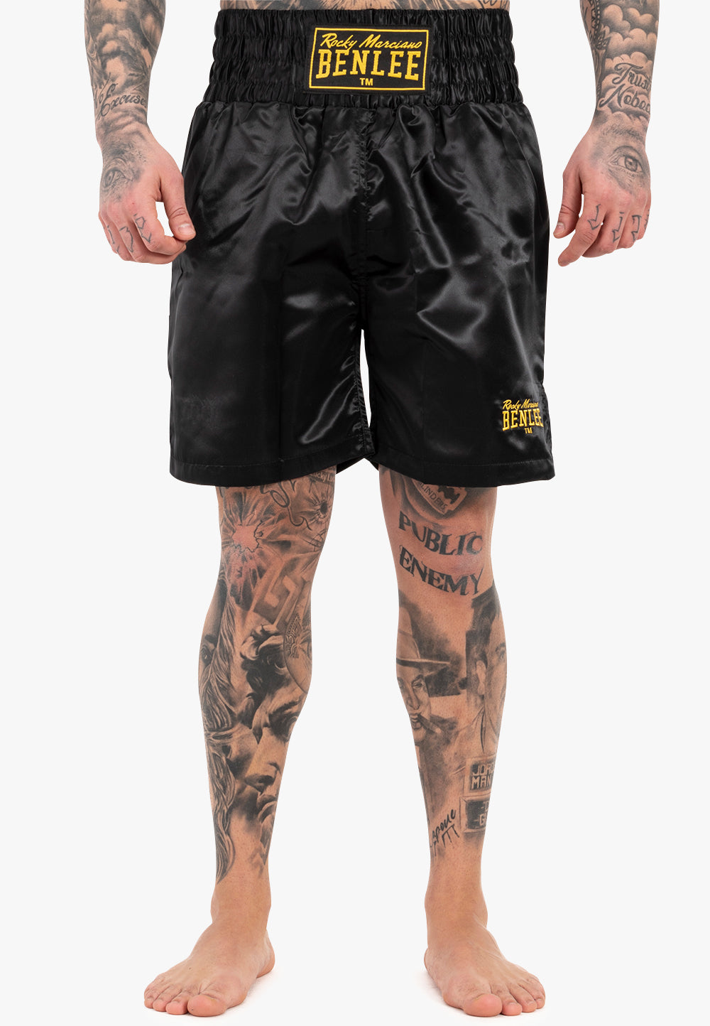 BENLEE Boxhose aus Satin-Polyester mit breitem Bund, Seitenschlitzen und Logo-Details