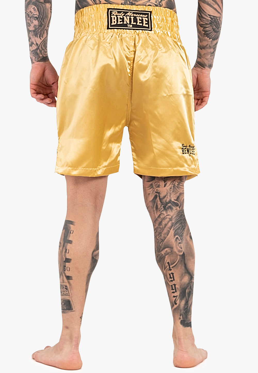 BENLEE Boxhose aus Satin-Polyester mit breitem Bund, Seitenschlitzen und Logo-Details