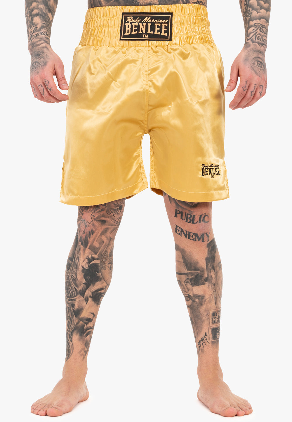 BENLEE Boxhose aus Satin-Polyester mit breitem Bund, Seitenschlitzen und Logo-Details