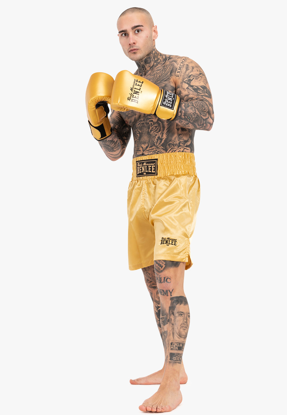 BENLEE Boxhose aus Satin-Polyester mit breitem Bund, Seitenschlitzen und Logo-Details