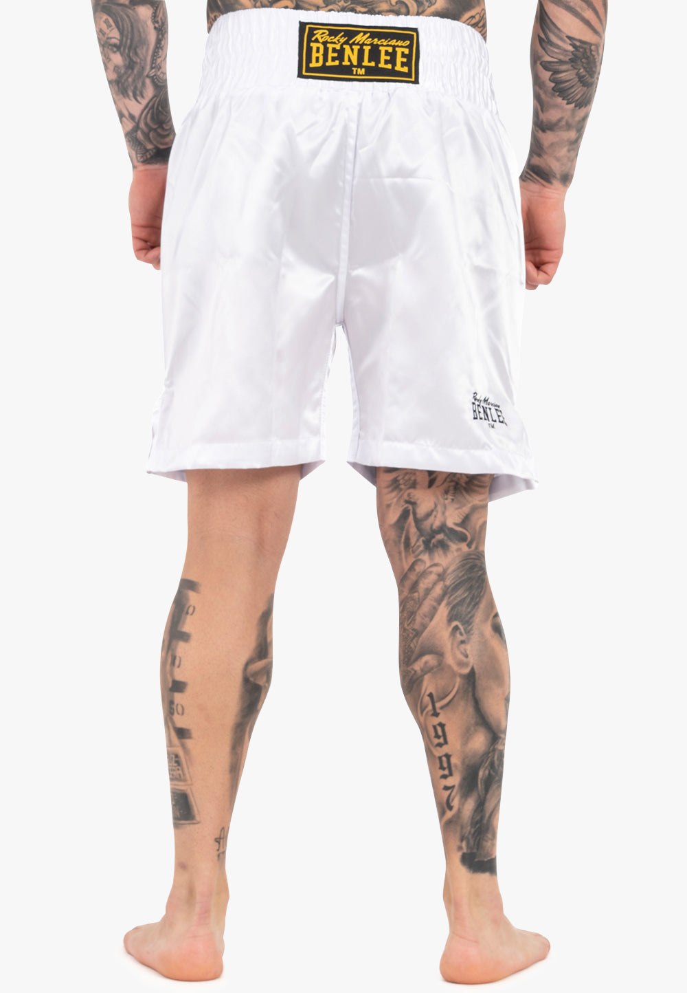 BENLEE Boxhose aus Satin-Polyester mit breitem Bund, Seitenschlitzen und Logo-Details