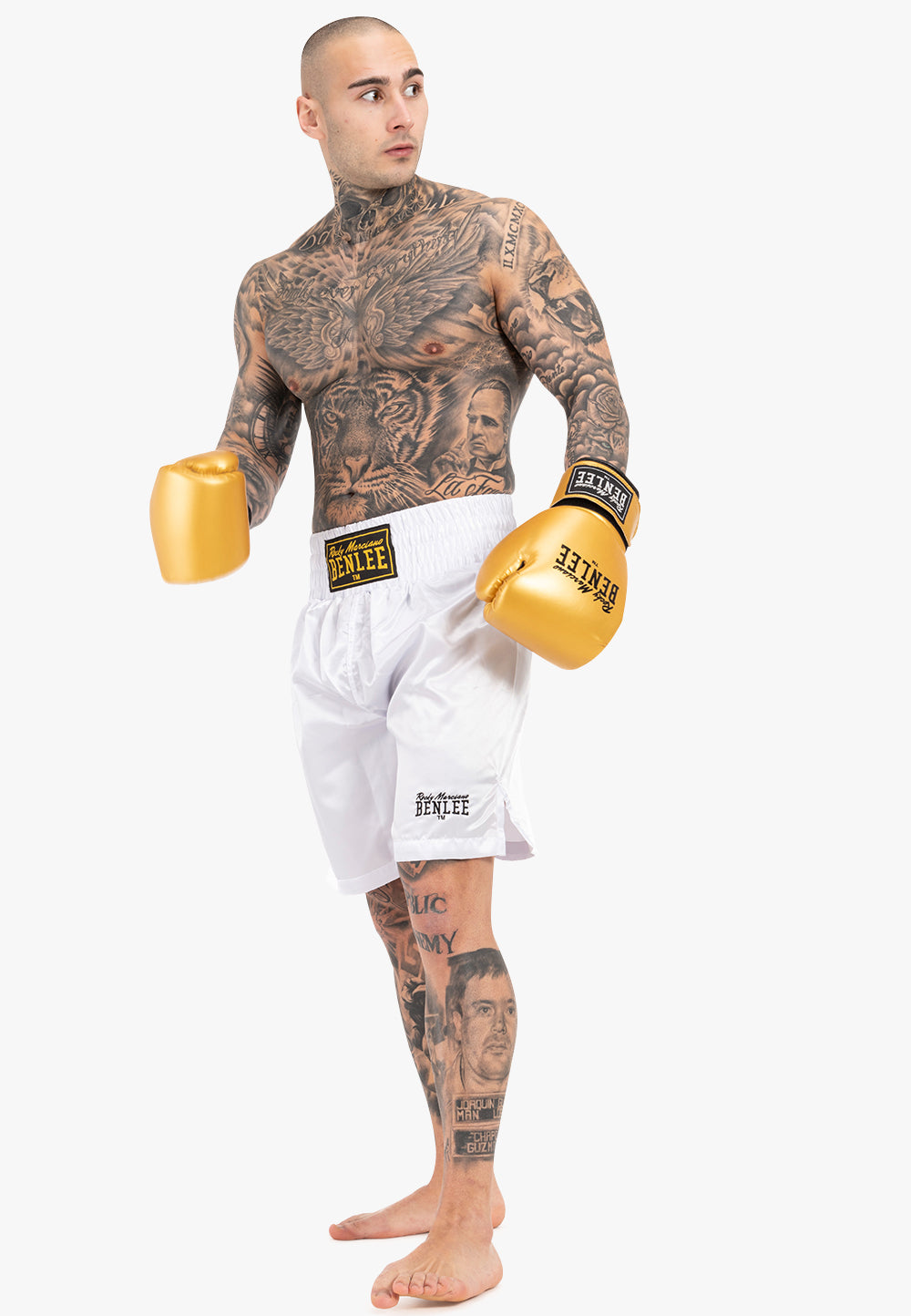 BENLEE Boxhose aus Satin-Polyester mit breitem Bund, Seitenschlitzen und Logo-Details