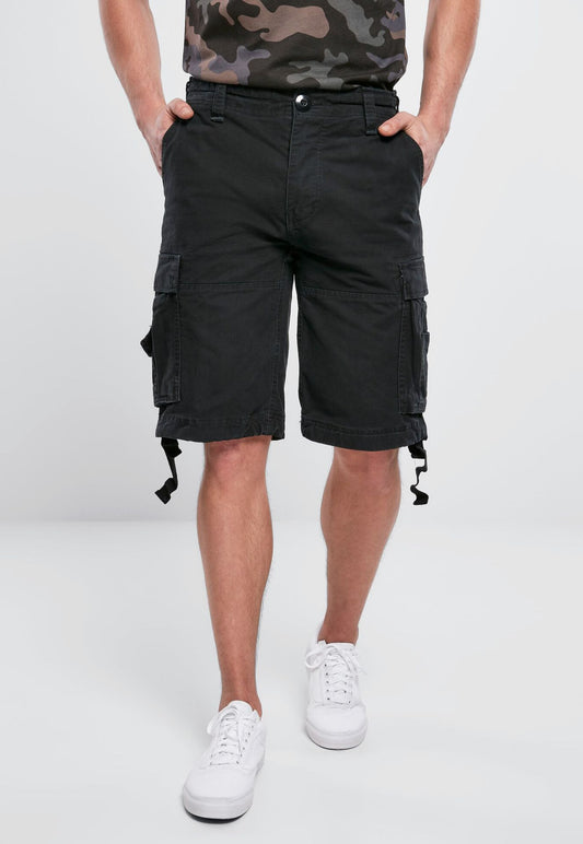 Brandit Vintage Shorts Black Robuste Herren Cargo-Shorts in Schwarz aus schwerer Baumwolle Vorderansicht