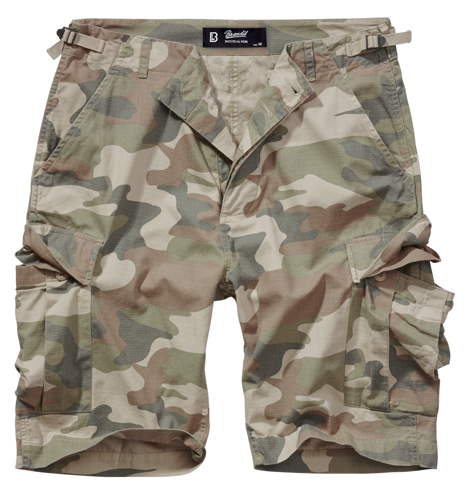 Brandit BDU Ripstop Shorts für Herren in Light Woodland mit Beintaschen.