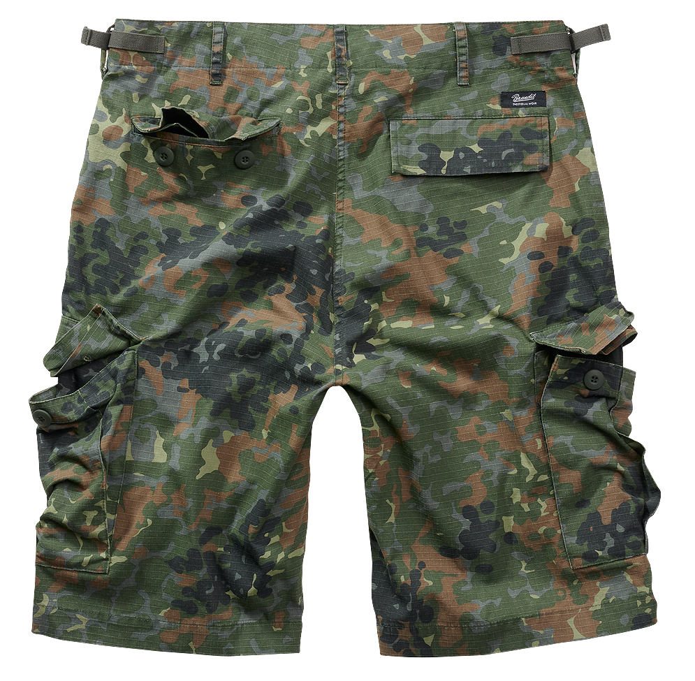 Rückansicht der Brandit BDU Ripstop Shorts in Flecktarn mit Gesässtaschen.