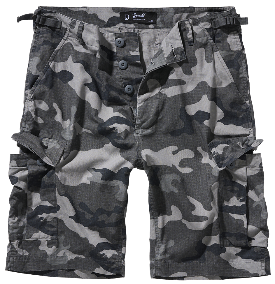 Brandit BDU Ripstop Shorts für Herren in Grey Camo mit Beintaschen.