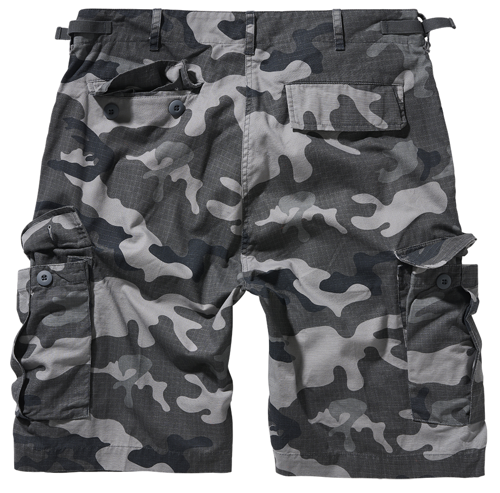 Rückansicht der Brandit BDU Ripstop Shorts in Grey Camo mit Gesässtaschen.