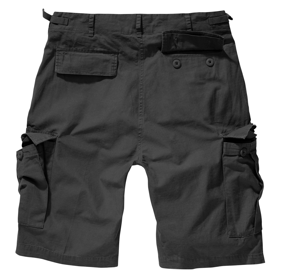 Rückansicht der Brandit BDU Ripstop Shorts in Schwarz mit Gesässtaschen.