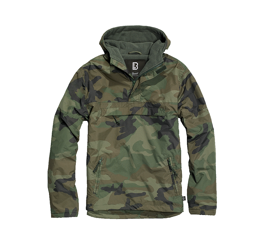 Brandit Windbreaker Woodland – warme, wind- und wasserabweisende Outdoor-Jacke mit Fleecefutter