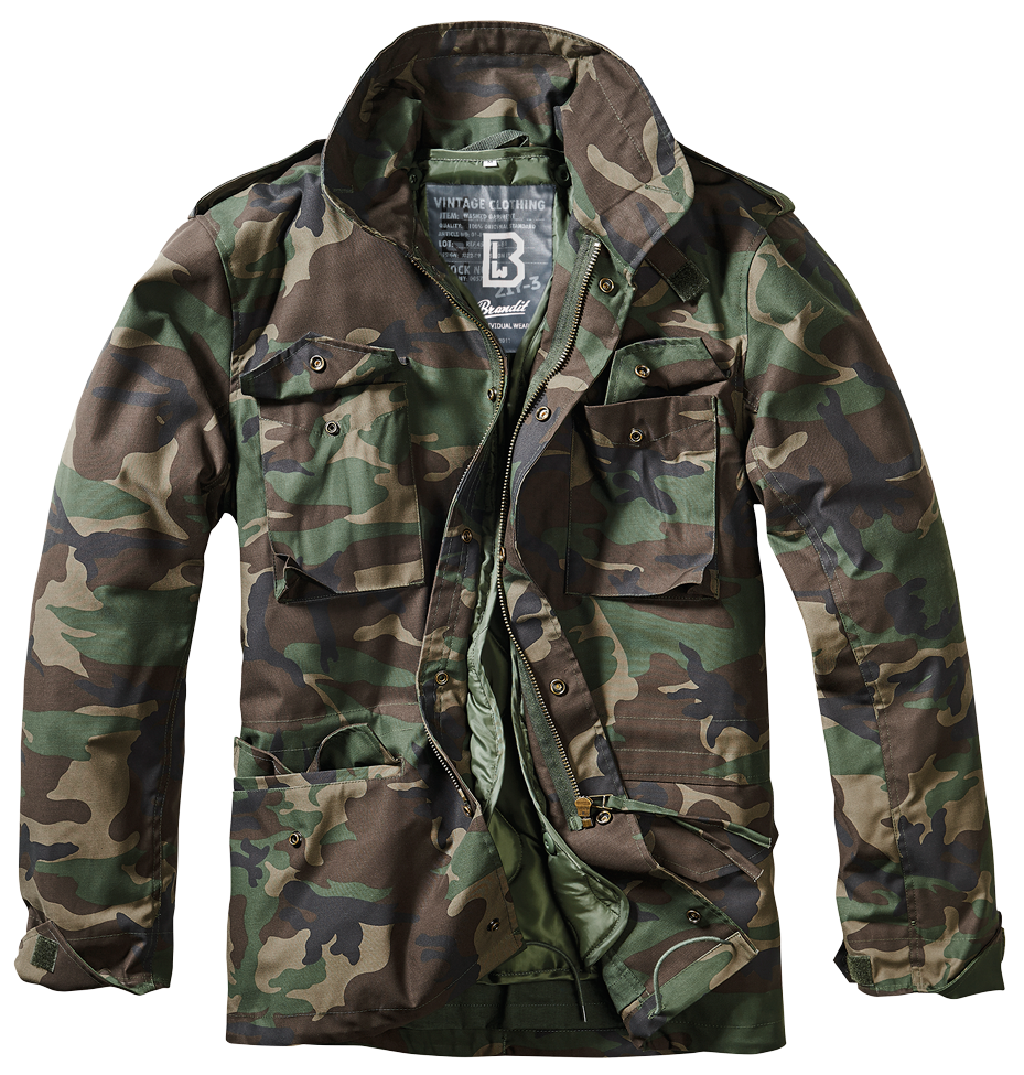 BRANDIT M65 Classic Fieldjacket Woodland – robuste Jacke mit Innenjacke, Kapuze und verstellbarer Taille für Street & Outdoor.