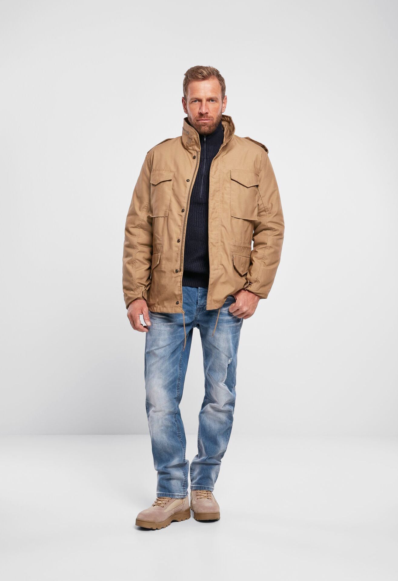 BRANDIT M65 Classic Fieldjacket Camel – robuste Jacke mit Innenjacke, Kapuze und verstellbarer Taille für Street & Outdoor.