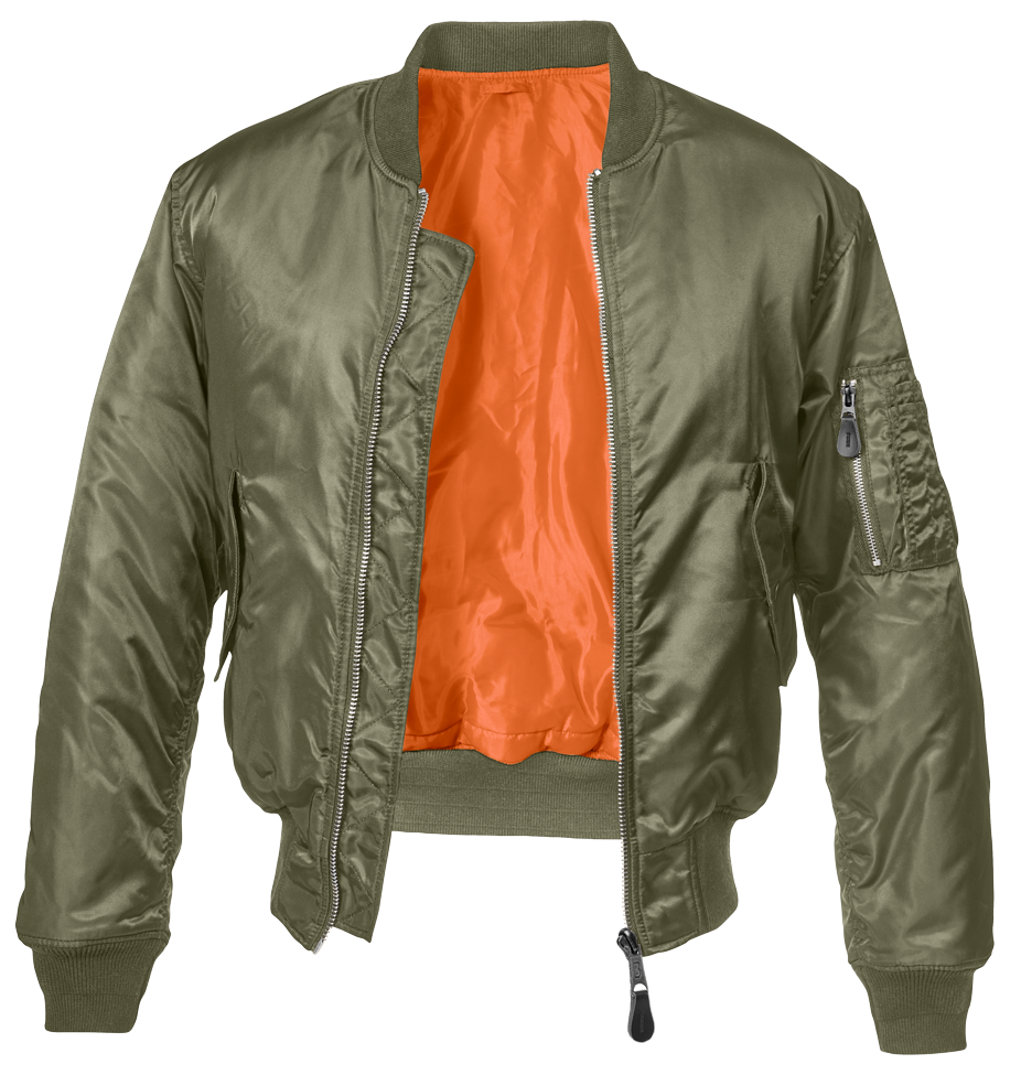 MA1 Bomberjacke Oliv aus robustem Nylon, wind- und wasserabweisend mit Taschen