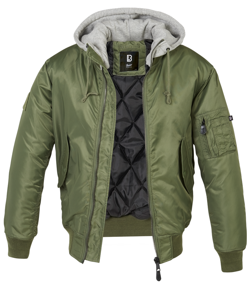 Brandit MA1 Sweat Hooded Jacke oliv/grau mit Kapuze und warmem Innenfutter
