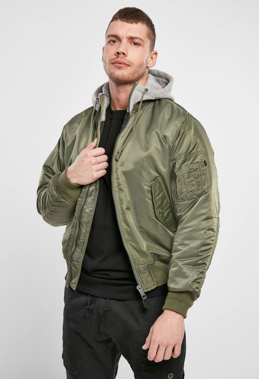 Brandit MA1 Sweat Hooded Jacke oliv/grau mit Kapuze und warmem Innenfutter