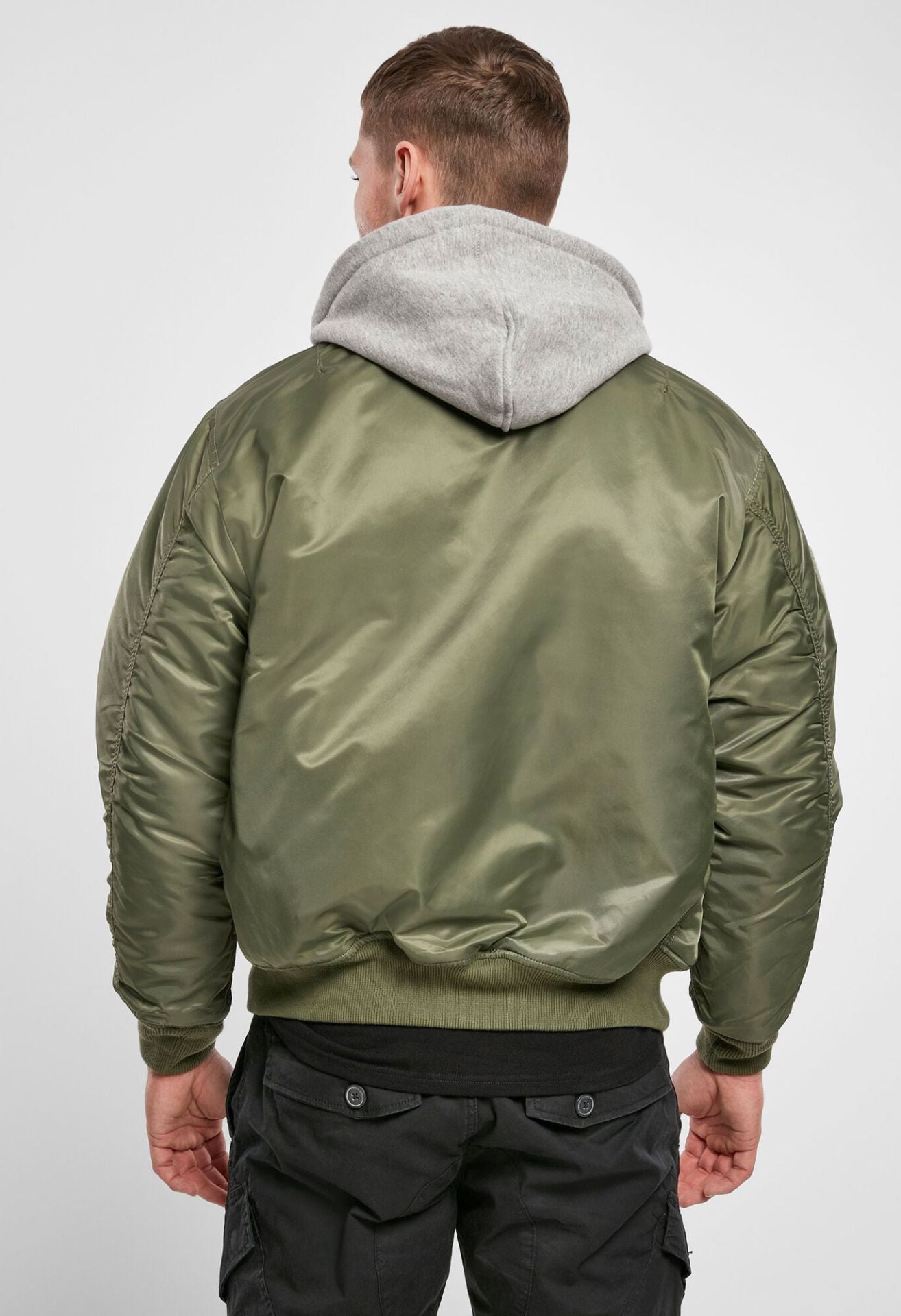 Brandit MA1 Sweat Hooded Jacke oliv/grau mit Kapuze und warmem Innenfutter