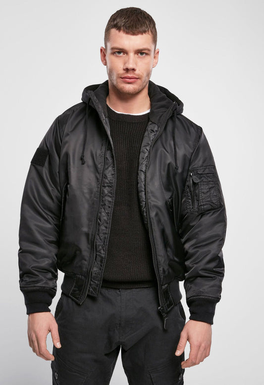 Brandit MA1 Sweat Hooded Jacke schwarz mit Kapuze und warmem Innenfutter