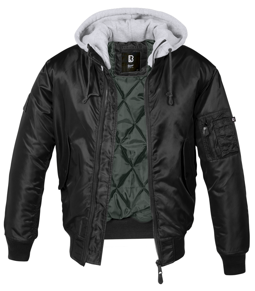 Brandit MA1 Sweat Hooded Jacke schwarz/grau mit Kapuze und warmem Innenfutter
