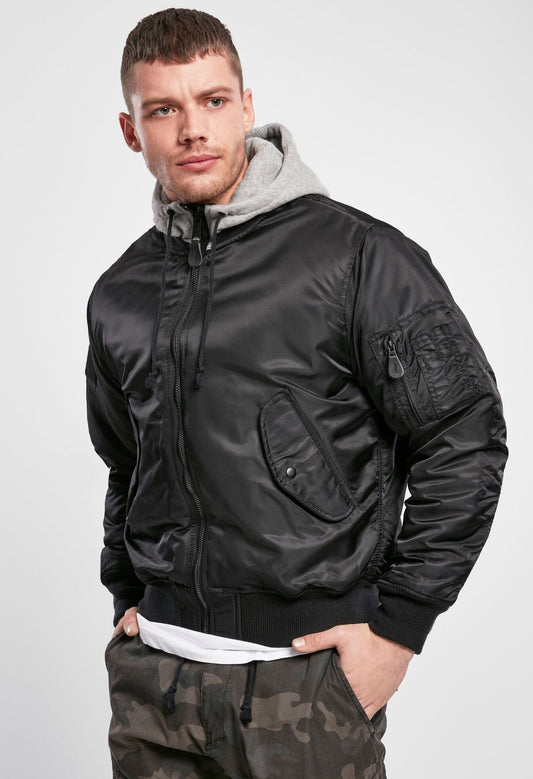 Brandit MA1 Sweat Hooded Jacke schwarz/grau mit Kapuze und warmem Innenfutter