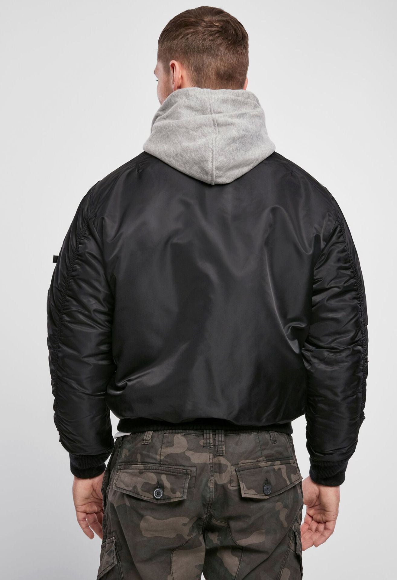 Brandit MA1 Sweat Hooded Jacke schwarz/grau mit Kapuze und warmem Innenfutter