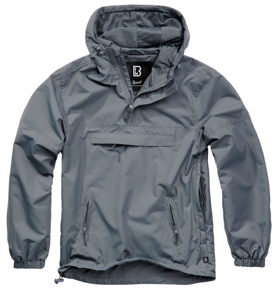 Outdoor-Jacke in Anthracite mit Kapuze, Mesh-Futter, Brust- und Seitentaschen, Zipp-Pullern und Lüftungsöffnung.