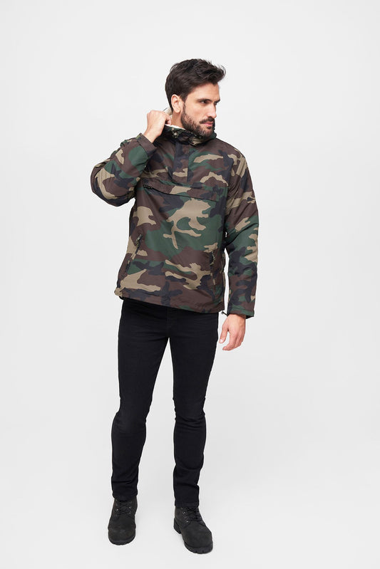 „Brandit Windbreaker Sherpa Jacke Woodland mit Teddyfell-Futter, Kapuze und wasserabweisendem Material