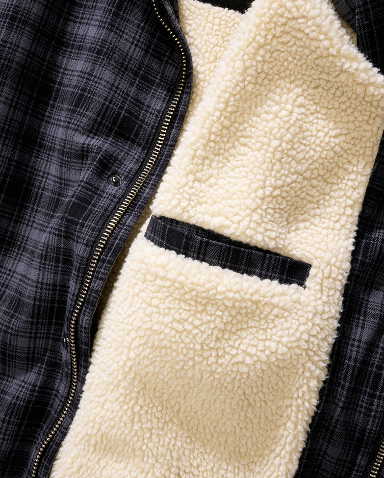 Brandit Herren Sherpa Jacke in Anthracite/Schwarz – warm, klassischer Holzfäller-Look mit Brust- und Seitentaschen.