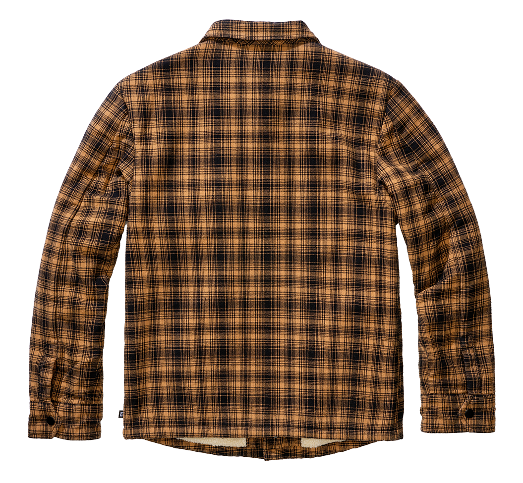 Brandit Herren Sherpa Jacke in Camel/Schwarz – warm, klassischer Holzfäller-Look mit Brust- und Seitentaschen.