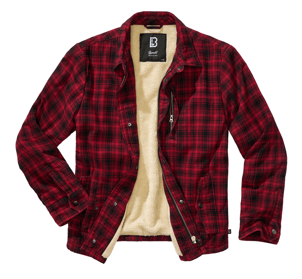 Entdecke die Brandit Sherpa Jacke in Rot/Schwarz – warm gefüttert, robuster Holzfäller-Look, perfekter Begleiter für kalte Tage. Ideal für Streetwear, Outdoor und Alltag.