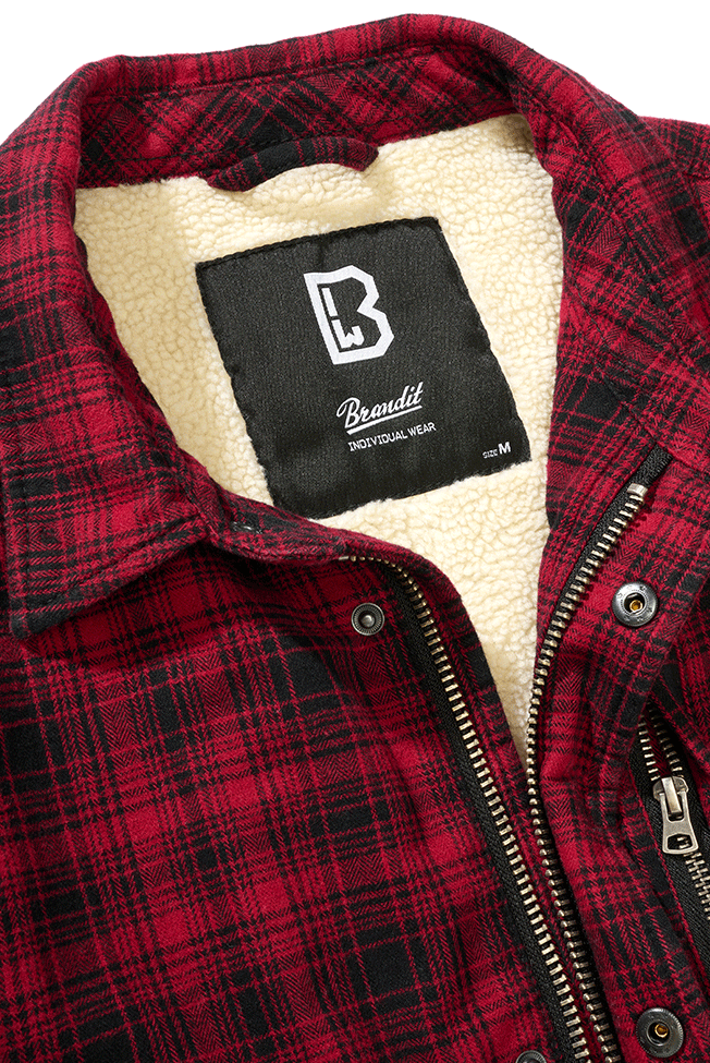 Entdecke die Brandit Sherpa Jacke in Rot/Schwarz – warm gefüttert, robuster Holzfäller-Look, perfekter Begleiter für kalte Tage. Ideal für Streetwear, Outdoor und Alltag.