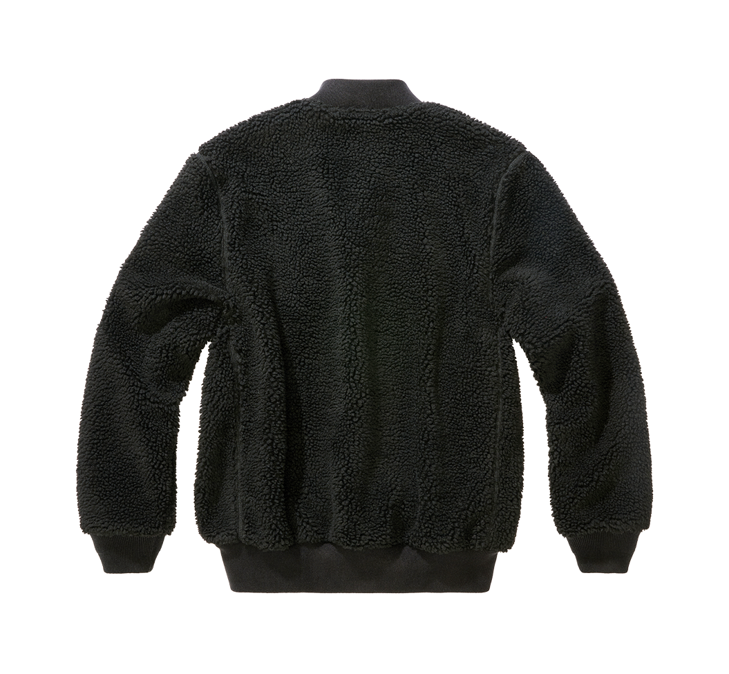 Brandit Teddyfleece-Bomberjacke in Schwarz mit Strickbund, zwei Einschubtaschen und Oberarmtasche mit Reissverschluss.