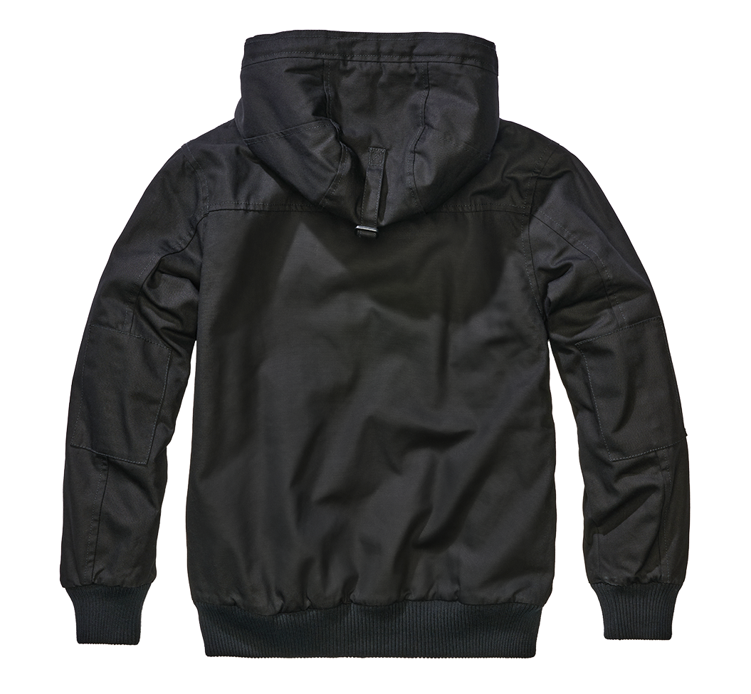 Brandit Kurzjacke in Schwarz – robustes Canvas, Kapuze mit Kordelzug, Teddyfellfutter und praktische Taschen für stylischen Komfort