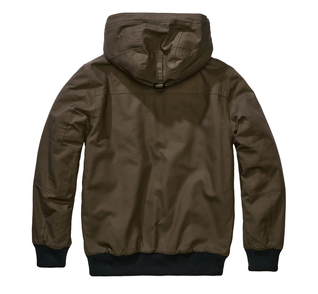 Brandit Kurzjacke in Oliv – robustes Canvas, Kapuze mit Kordelzug, Teddyfellfutter und praktische Taschen für stylischen Komfort