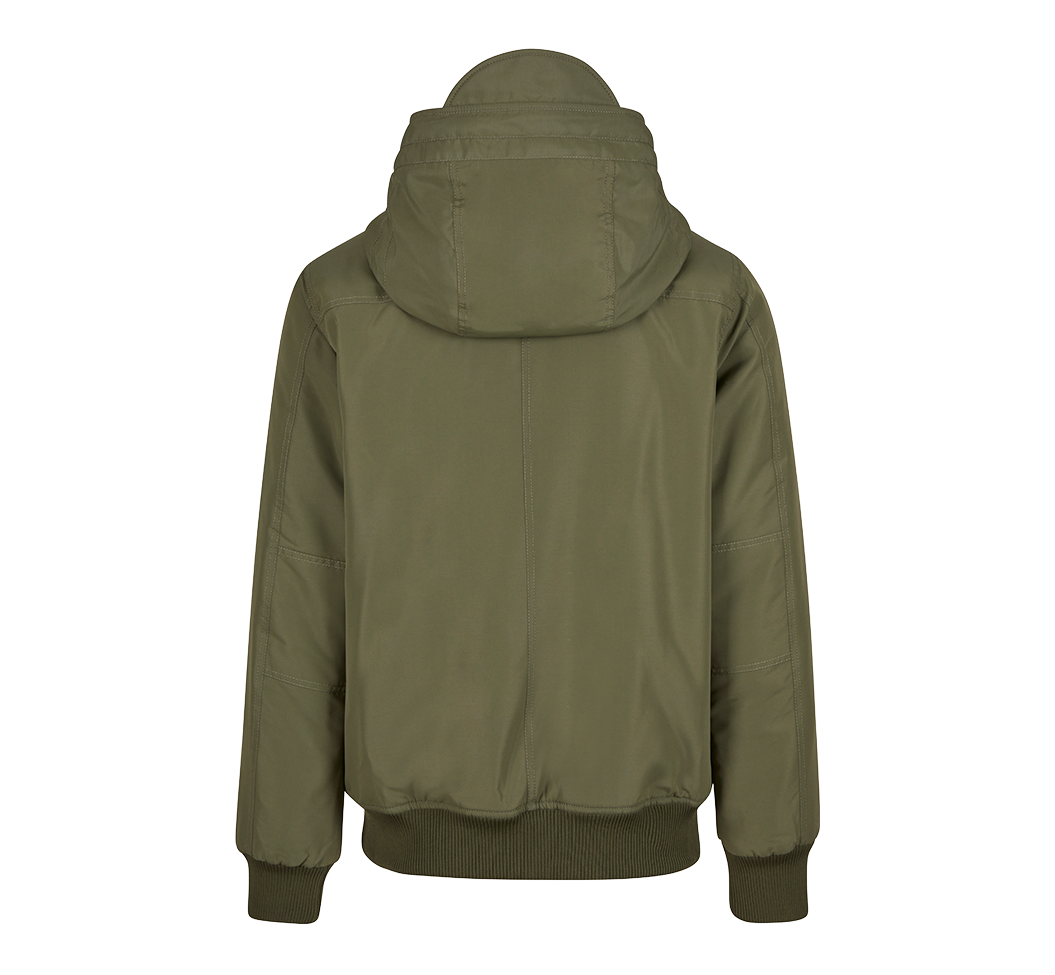 Brandit Jacke Oliv mit Kapuze, Stehkragen, 6 Taschen und hohem Tragekomfort