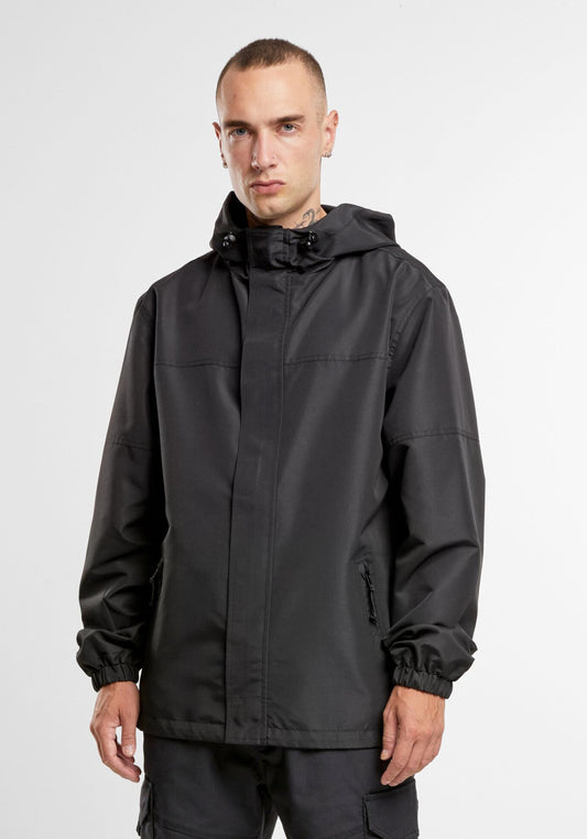 Brandit Light Windbreaker Schwarz: Leichte Herrenjacke mit Kapuze, Frontzip, Reißverschlusstaschen & geradem Schnitt