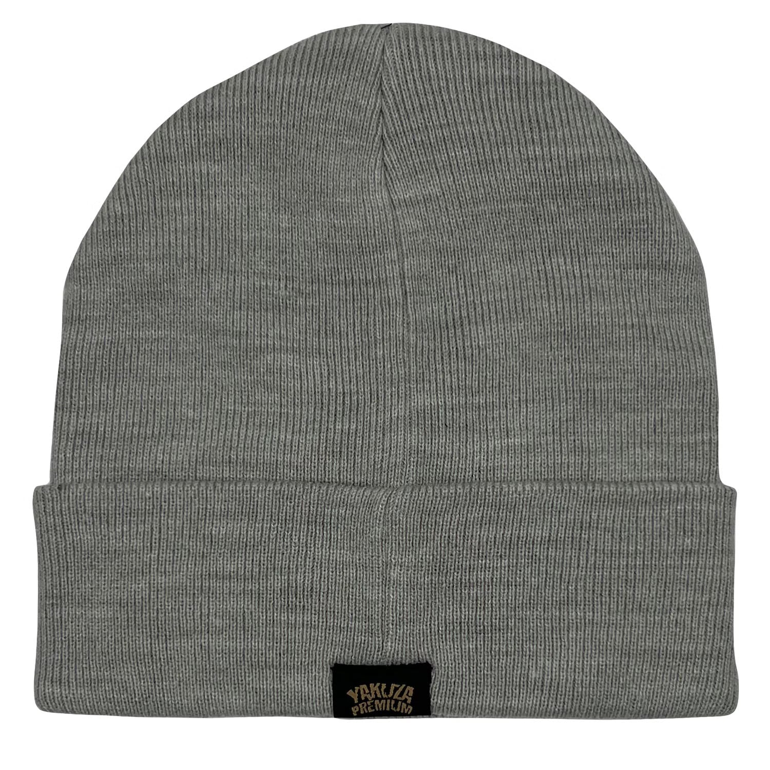 Yakuza Premium Beanie in hellgrau – stylische Mütze in hochwertiger Strickqualität mit Yakuza-Logo, perfekt für Streetwear und kalte Tage