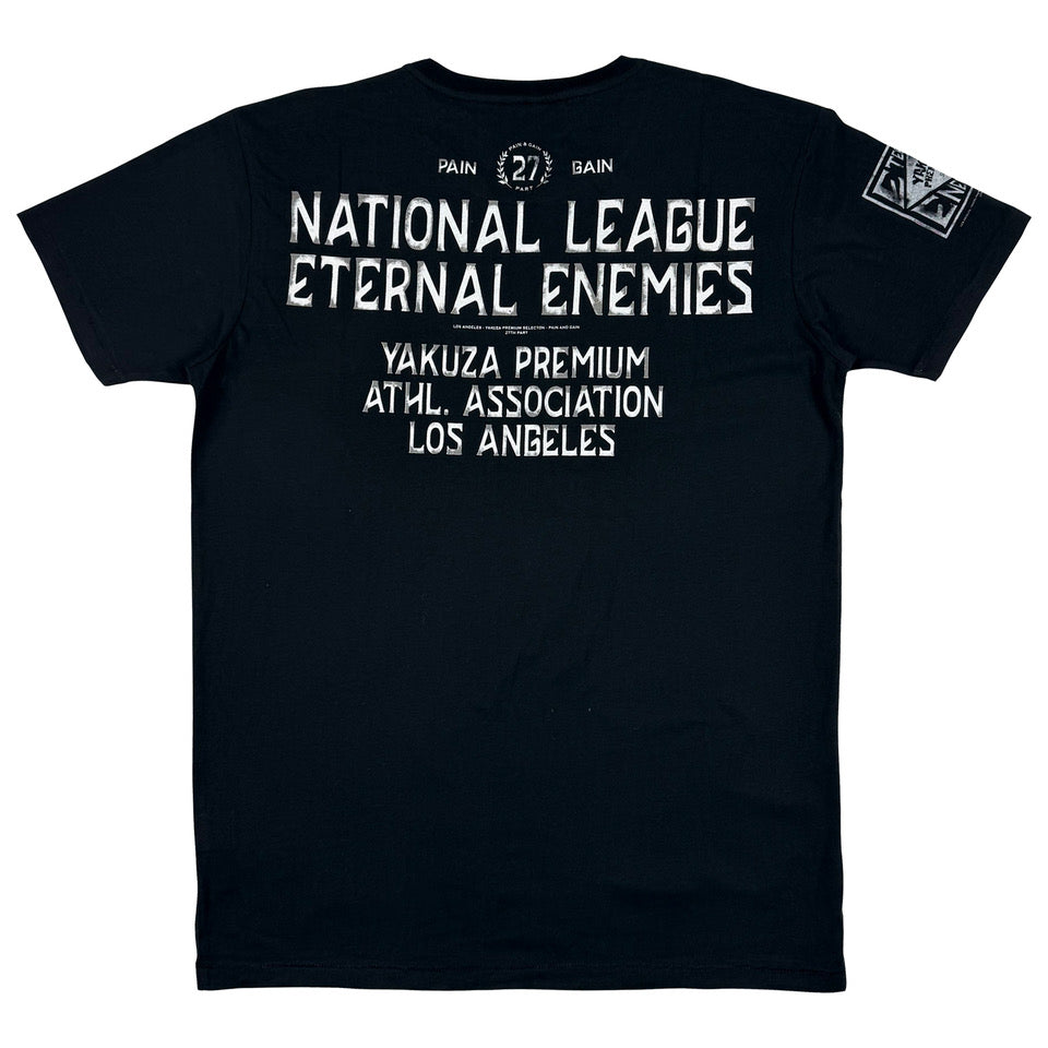 Yakuza Premium T-Shirt 3900 in schwarz mit grossem Frontprint im Tattoo-Stil und markantem Schriftzug auf dem Rücken – Herren Streetwear