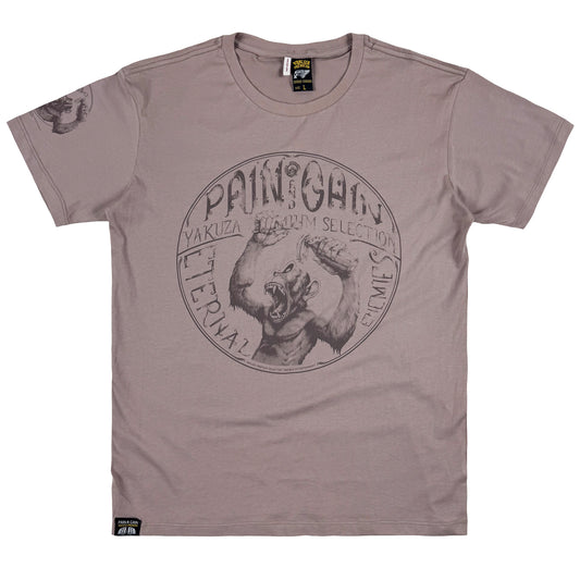 Yakuza Premium T-Shirt 3902 in hellrose mit grossem Frontprint im Tattoo-Stil und markantem Schriftzug auf dem Rücken – Herren Streetwear