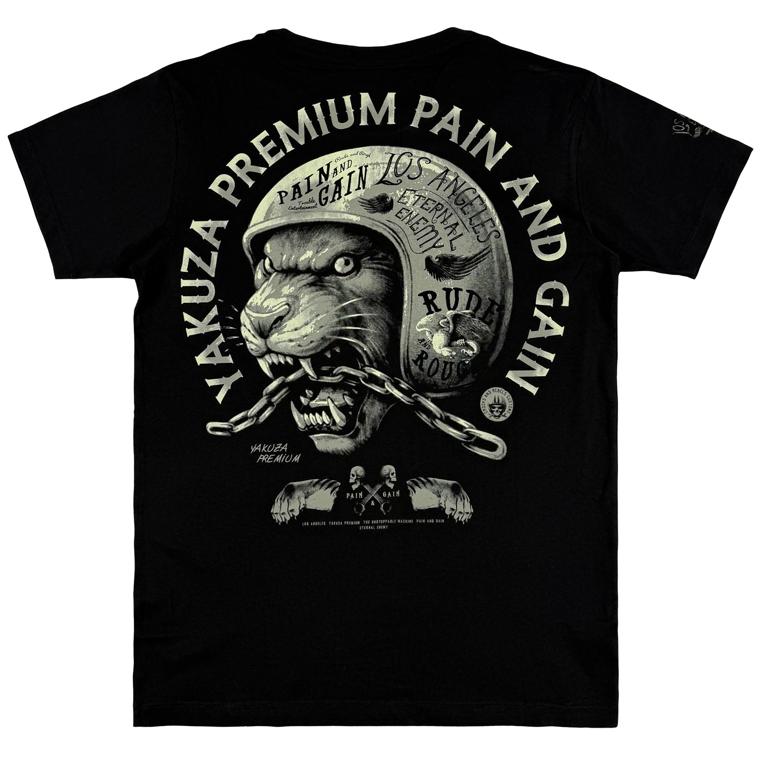 Yakuza Premium  YPS 3819  T-Shirt Schwarz aus 100 % Baumwolle mit kleinem Brustprint vorn und grossem Rückenprint.
