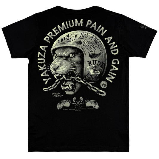Yakuza Premium  YPS 3819  T-Shirt Schwarz aus 100 % Baumwolle mit kleinem Brustprint vorn und grossem Rückenprint.